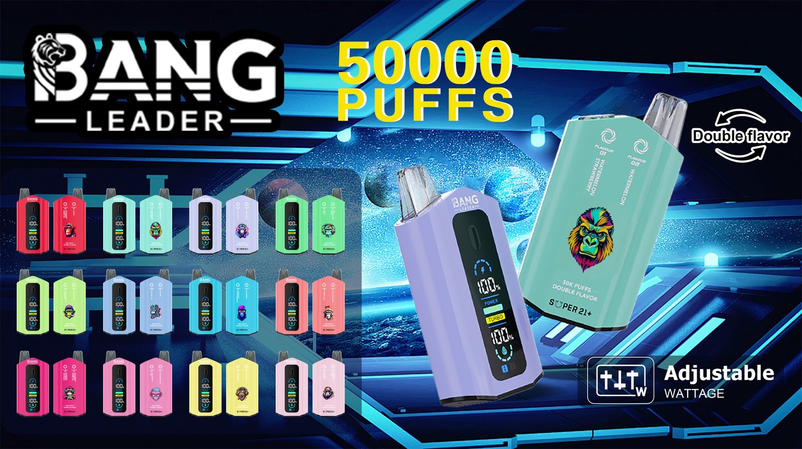 Bang Leader 50K dupla ízű e cigi és vape 50.000 szippantással, LED kijelzővel