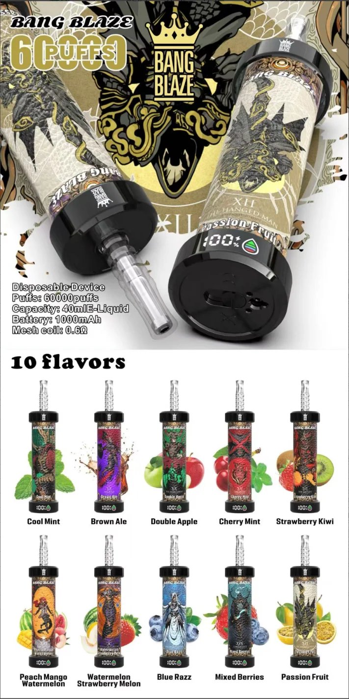 Bang Blaze 60K Shisha 14 ízű e cigi és vape 60.000 szippantással, 60ml tartállyal