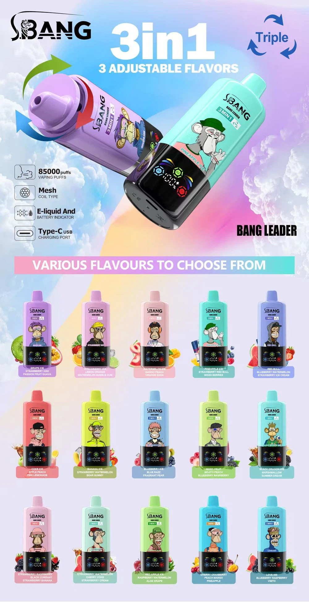 Bang Leader 85K 3u1 Eldobható Vape
